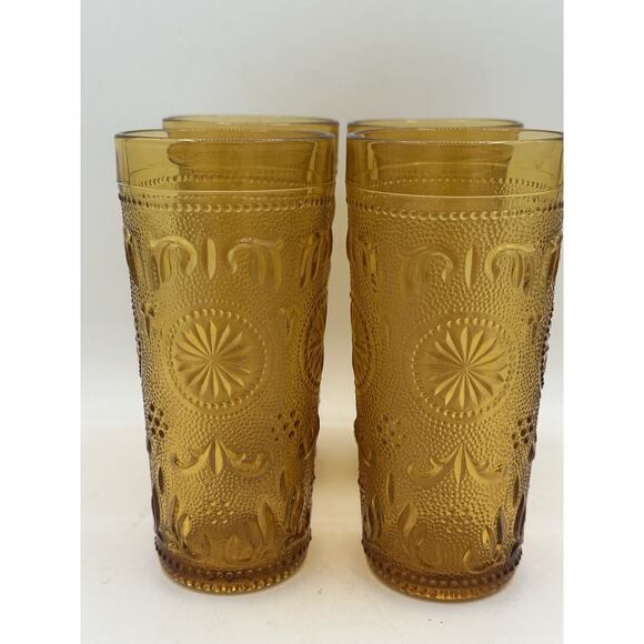 VTG MCM Brockway American Concord Amber Glasses 12 oz Tumbler Set of 4- 6.5” - Picture 1 of 6